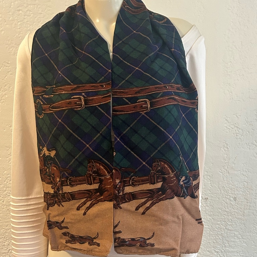 J. G. HOOK VTG Plaid Equestrian Horse Motif scarf